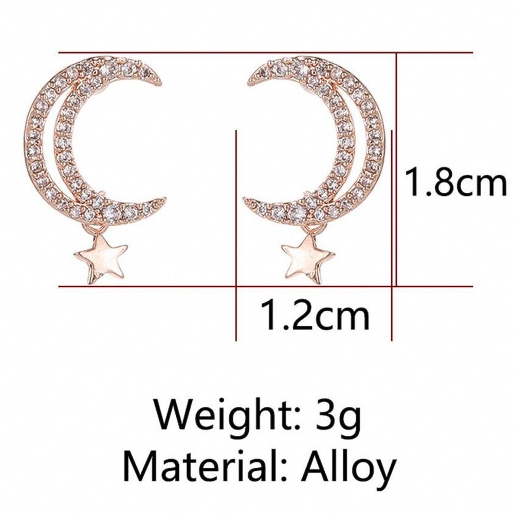Rose Gold/Crystal Pave Half Moon/Star Earrings - Picture 5 of 6